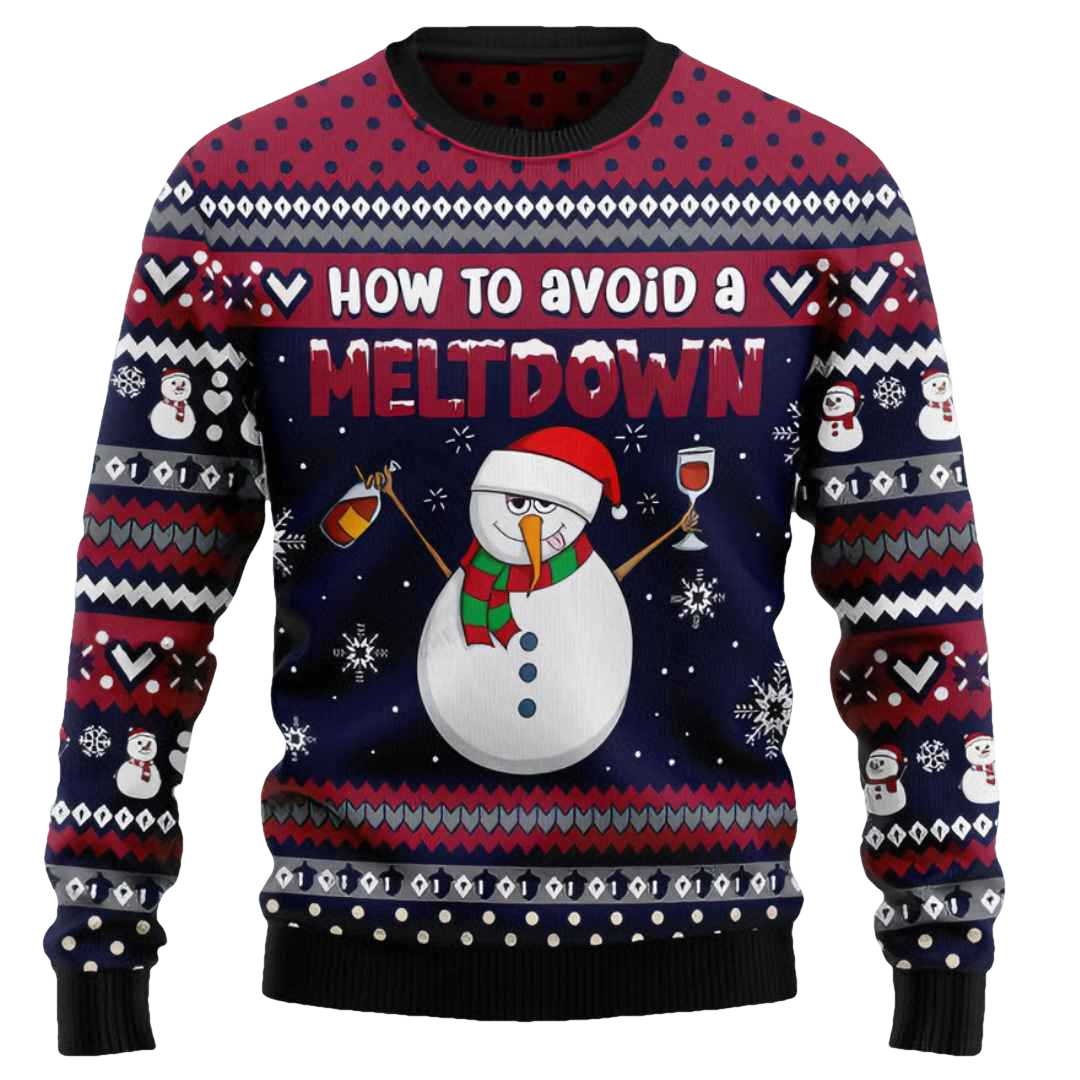 Red Wine Snowman How To Avoid A Meltdown Ugly Christmas Sweater - Moonbestprint