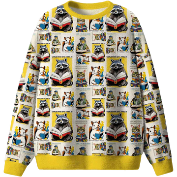 Raccoon Reading Ugly Christmas Sweater - Moonbestprint
