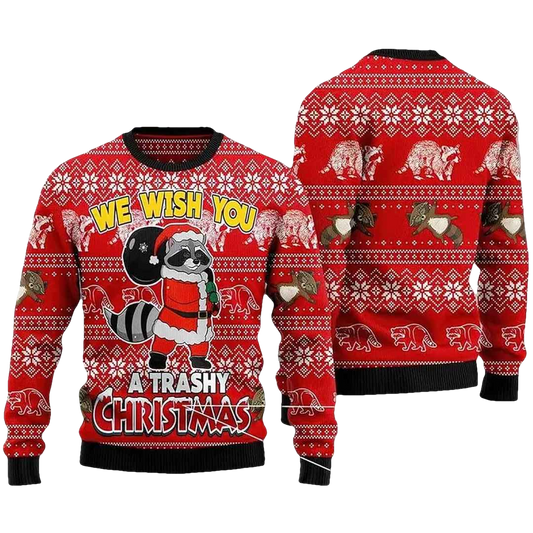 Raccoon We Wish You A Trashy Christmas Ugly Christmas Sweater - Moonbestprint