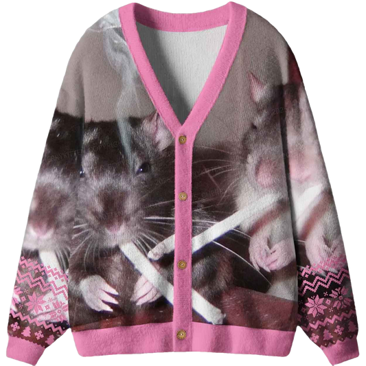 Pink Smoking Rats Cardigan Sweater - Moonbestprint