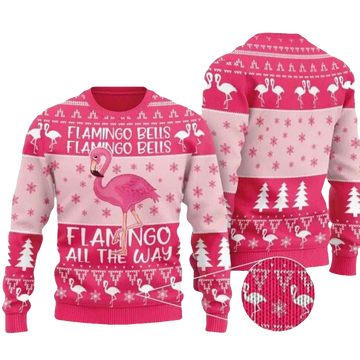 Pink Flamingo All The Way Ugly Christmas Sweater - Moonbestprint