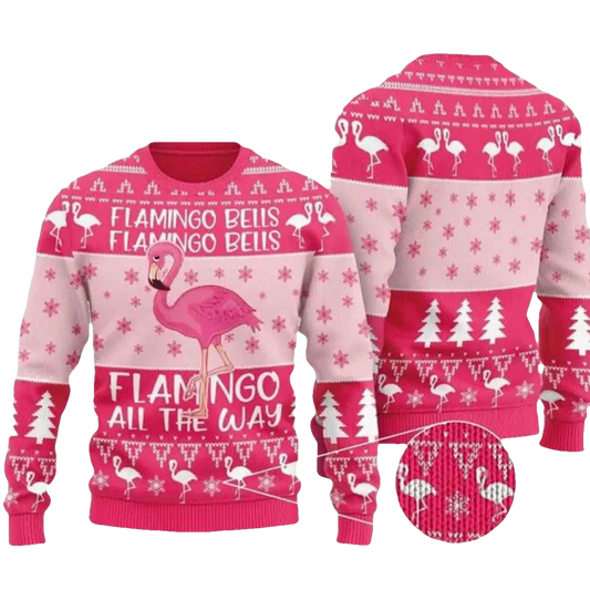 Pink Flamingo All The Way Ugly Christmas Sweater - Moonbestprint