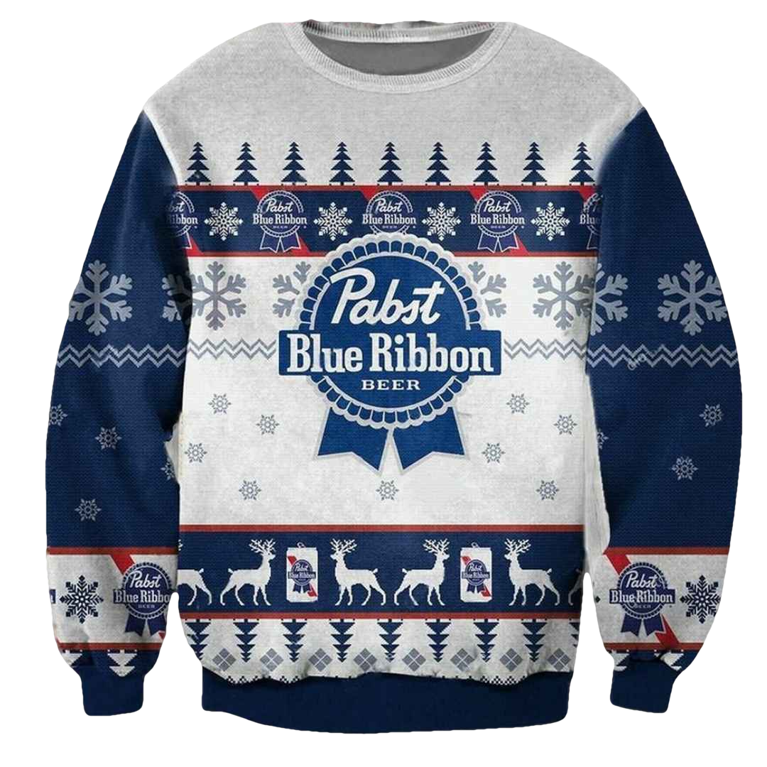 PBR Blue Ribbon Ugly Christmas Sweater - Moonbestprint