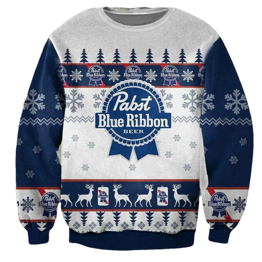 PBR Blue Ribbon Ugly Christmas Sweater - Moonbestprint