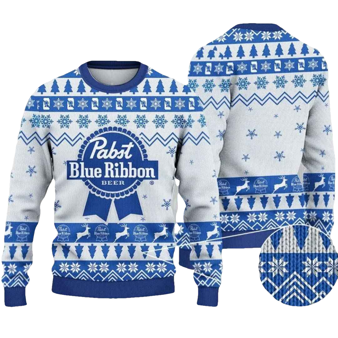 Pabst Blue Ribbon Christmas Ugly Christmas Sweater - Moonbestprint
