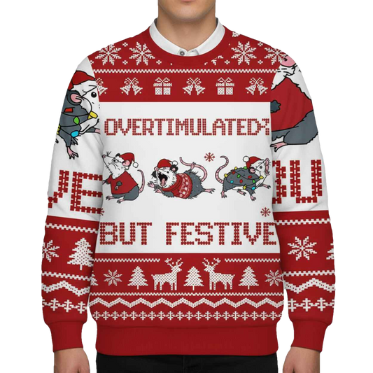 Overstimulated But Festive Possum Christmas Ugly Sweater - Moonbestprint