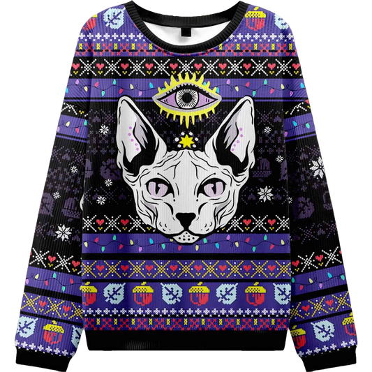 Mystical Cat Ugly Christmas Sweater - Moonbestprint