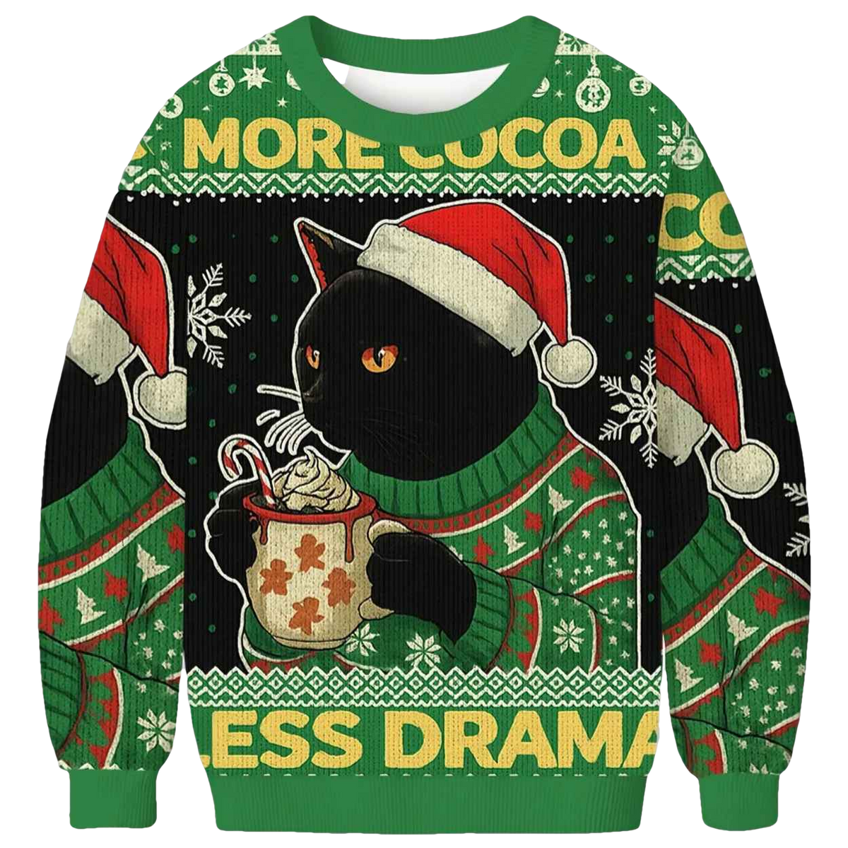 More Cocoa Less Drama Cat Meme Christmas Ugly Sweater - Moonbestprint