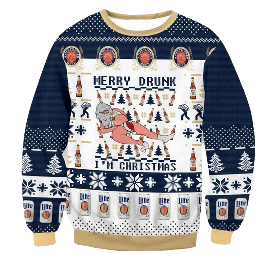 Miller Lite Santa Drunk Ugly Christmas Sweater - Moonbestprint