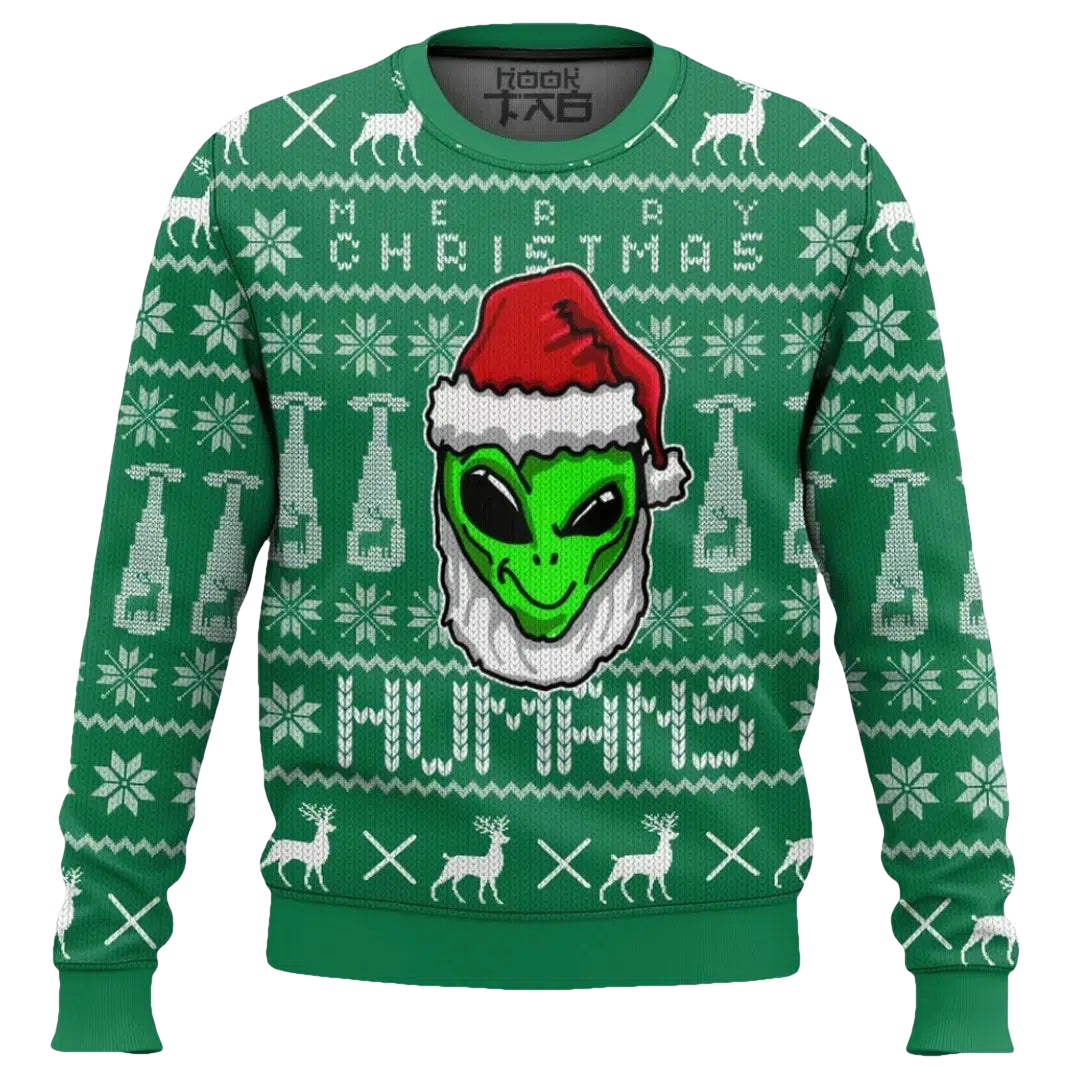 Merry Christmas Human Alien Ugly Christmas Sweater - Moonbestprint