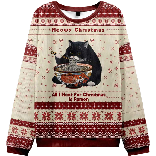Meowy Christmas Ramen Ugly Christmas Sweater - Moonbestprint