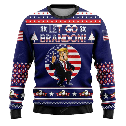 Let Go Brandon FJB Trump Eagle Ugly Christmas Sweater - Moonbestprint