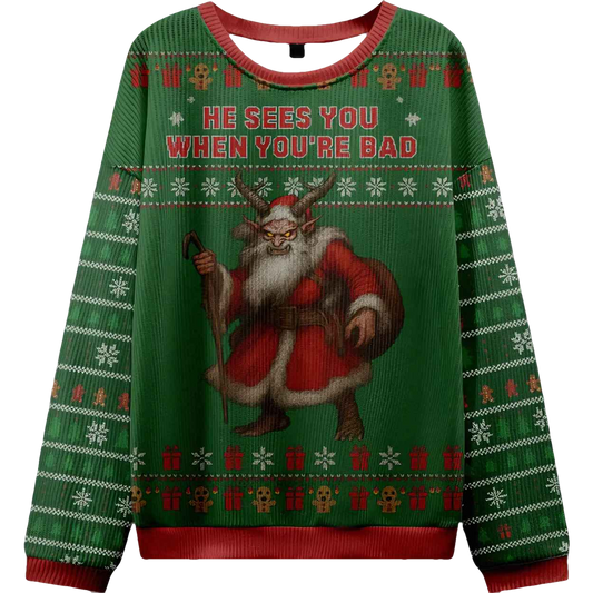Krampus Sees you When you're bad Ugly Christmas Sweater - Moonbestprint