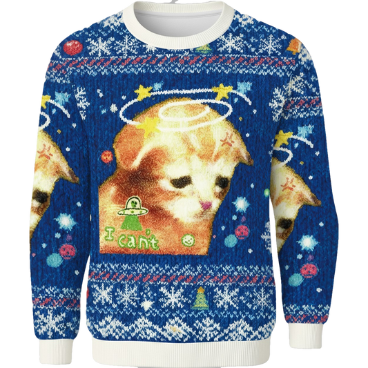 I Can't Sad Cat Christmas Ugly Sweater - Moonbestprint