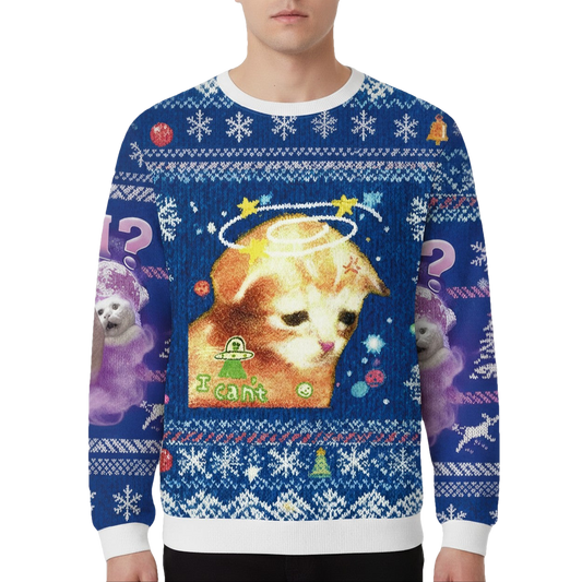 I Can't Sad Cat Christmas Ugly Sweater - Moonbestprint
