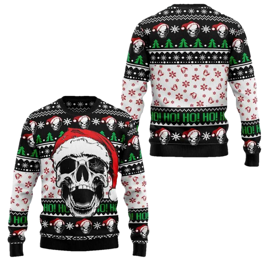 Hohoho Skeleton Skull Santa Ugly Christmas Sweater - Moonbestprint