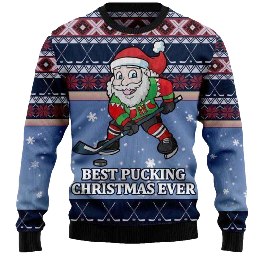 Hockey Santa Claus Best Pucking Christmas Ever Ugly Christmas Sweater - Moonbestprint