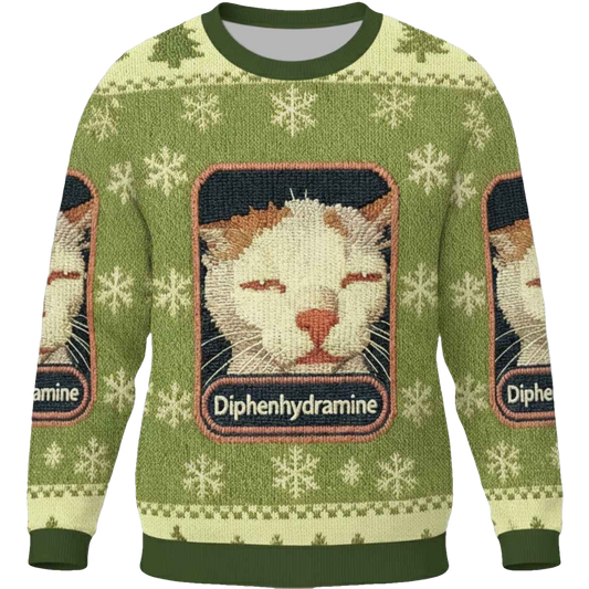 Green Drowsy Diphenhydramine Cat Meme Christmas Ugly Sweater - Moonbestprint