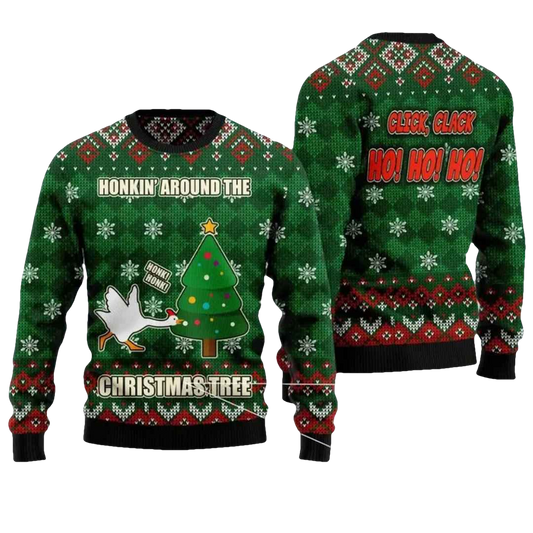 Goose Honkin Around The Christmas Tree Ugly Christmas Sweater - Moonbestprint