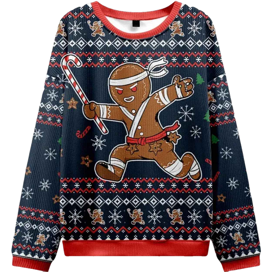 Gingerbread Man Japanese Samurai Christmas Ugly Sweater - Moonbestprint