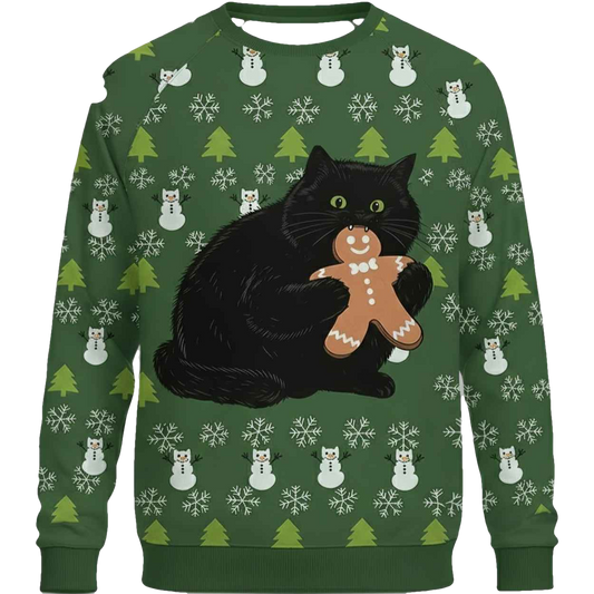 Gingerbread Cat Christmas Ugly Sweater - Moonbestprint