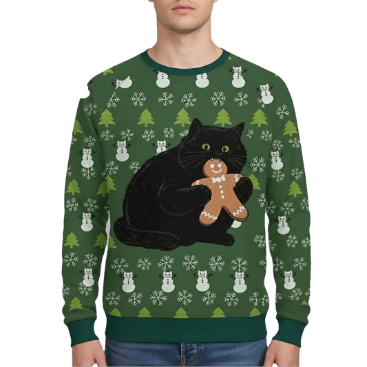 Gingerbread Cat Christmas Ugly Sweater - Moonbestprint