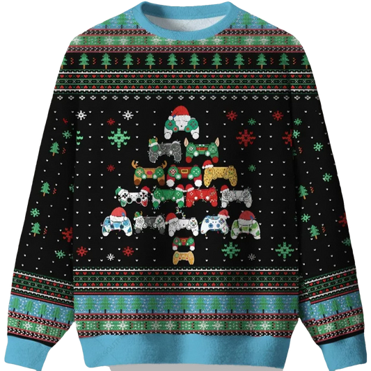 Gamepad Christmas Tree Ugly Christmas Sweater - Moonbestprint