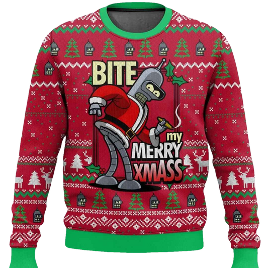 Futurama Bite my Merry XmASS Ugly Christmas Sweater - Moonbestprint