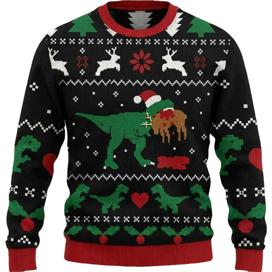 Funny T-Rex Dinosaur Christmas Ugly Sweater - Moonbestprint