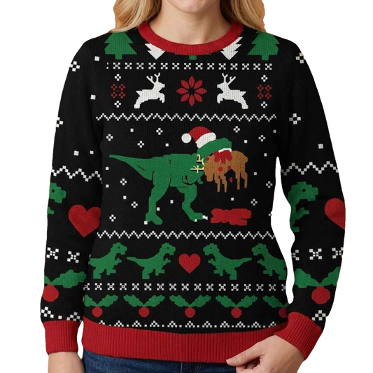 Funny T-Rex Dinosaur Christmas Ugly Sweater - Moonbestprint