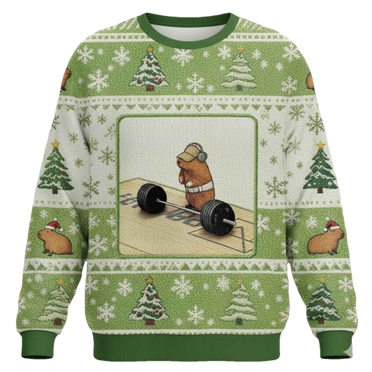 Funny Cute Rat Weightlifting Meme Christmas Ugly Sweater - Moonbestprint