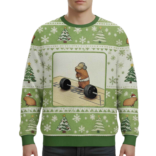 Funny Cute Rat Weightlifting Meme Christmas Ugly Sweater - Moonbestprint