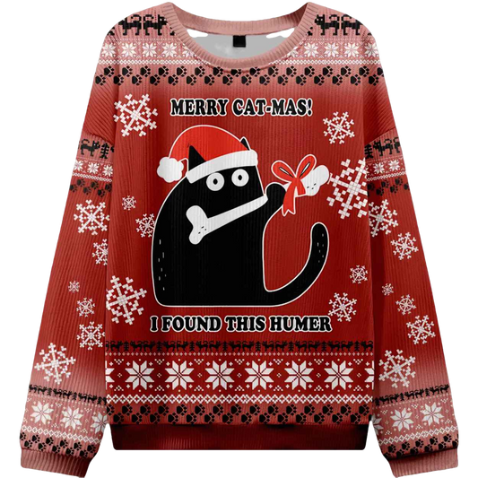 Funny Cat Found A Bone Gift Ugly Christmas Sweater - Moonbestprint