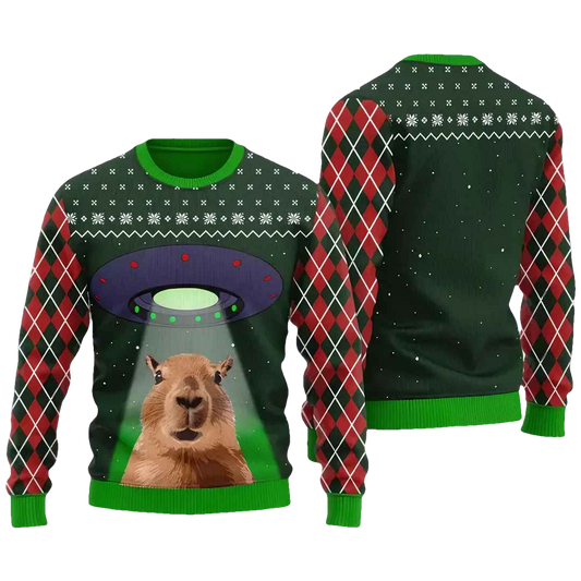 Funny Alien Capybara Ugly Christmas Sweater - Moonbestprint