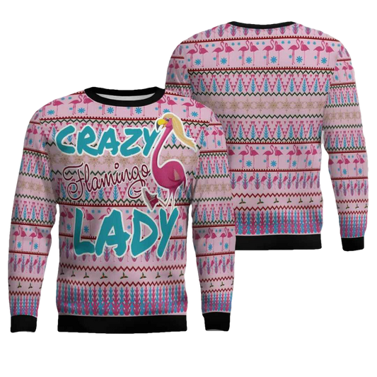 Flamingo Pink Flamingo Lady Ugly Christmas Sweater - Moonbestprint
