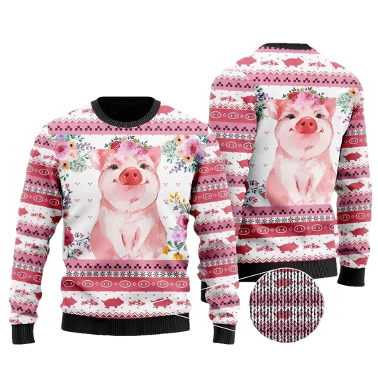 Floral Piggy Ugly Christmas Sweater - Moonbestprint