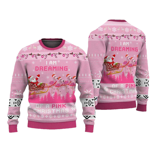 Flamingo I Am Dreaming Of A Pink Christmas Ugly Christmas Sweater - Moonbestprint