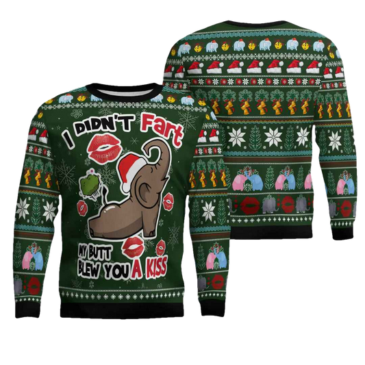 Elephant I Didn’t Fart My Butt Blew You A Kiss Ugly Christmas Sweater - Moonbestprint