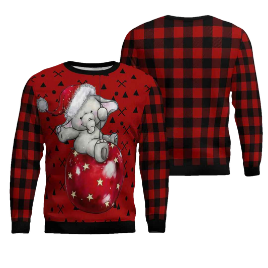 Elephant Cute Red Pattern Ugly Christmas Sweater - Moonbestprint