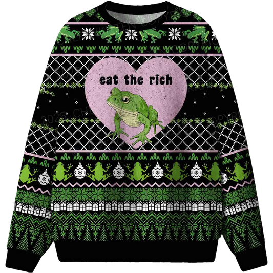 Eat The Rich Frog Ugly Christmas Sweater - Moonbestprint