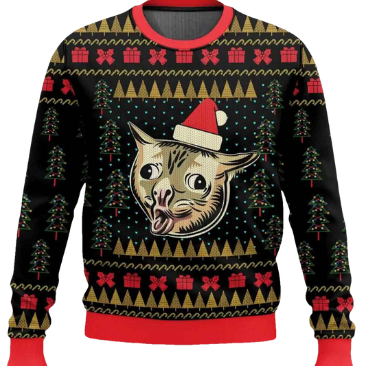 Coughing Cat Meme Ugly Christmas Sweater - Moonbestprint