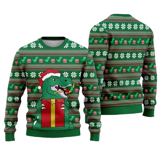 Christmas Dinosaur Ugly Christmas Sweater - Moonbestprint