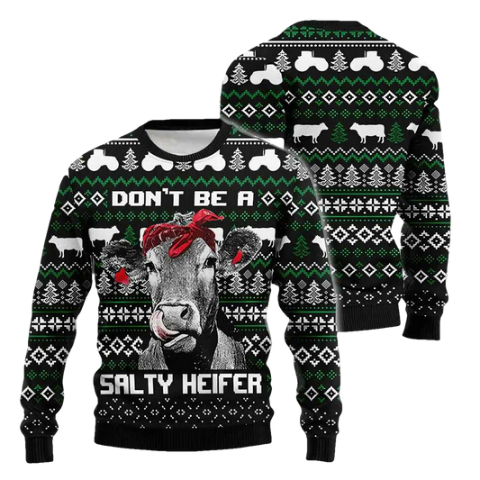Christmas Cow Salty Heifer Ugly Christmas Sweater - Moonbestprint