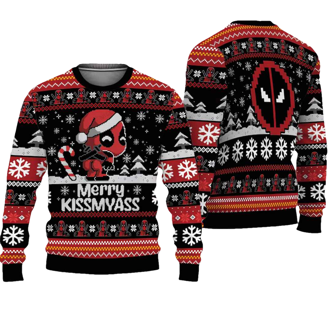 Chibi Deadpool Merry Kissmyass Ugly Christmas Sweater - Moonbestprint
