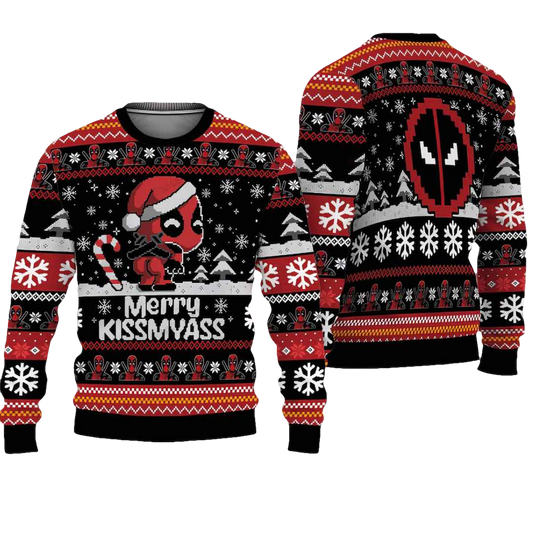 Chibi Deadpool Merry Kissmyass Ugly Christmas Sweater - Moonbestprint
