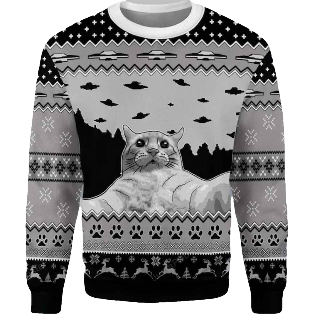 Cat Selfie With UFO Ugly Christmas Sweater - Moonbestprint