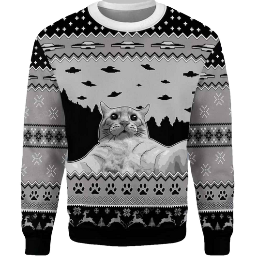 Cat Selfie With UFO Ugly Christmas Sweater - Moonbestprint