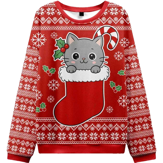 Cat In The Sock Christmas Ugly Sweater - Moonbestprint