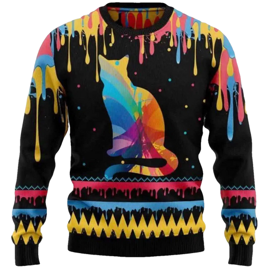 Cat Colorful Beauty Black Vintage Ugly Christmas Sweater - Moonbestprint