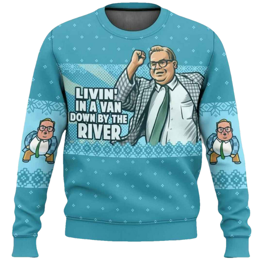 Bubble Bobble Livin In A Van Down By The River Ugly Christmas Sweater - Moonbestprint